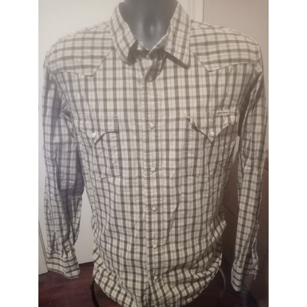 Lucky Brand Men's Brown Plaid Pearl Snap Long Sleeve Western Shirt Size L Large